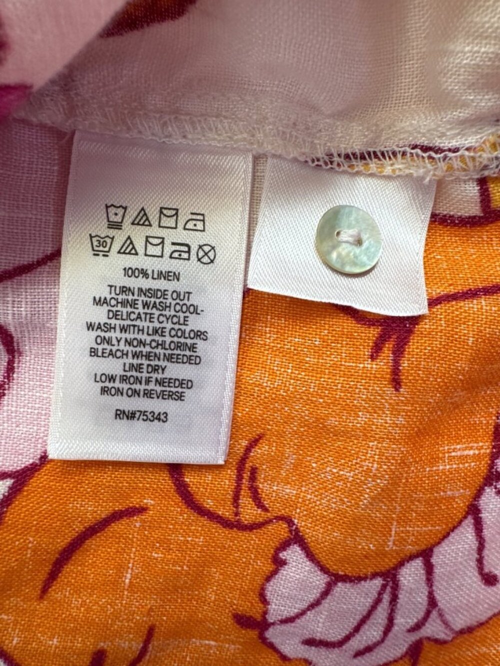 Rachel Roy Linen Floral Hawaiian Shirt Sz M Cropped Tropical Button Up Resort - Picture 8 of 8